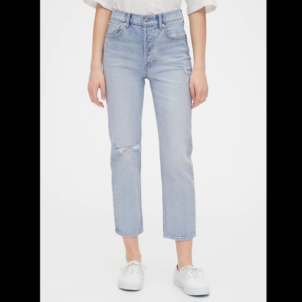Gap High Rise Distressed Cheeky Straight Jeans